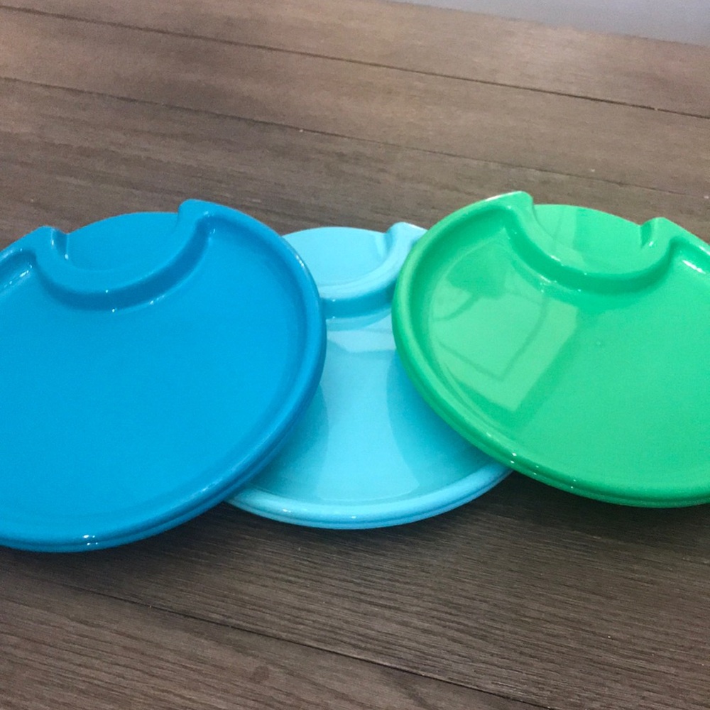 Pampered chef party plates set six teal lime green turquoise excellent condition